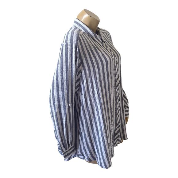 JANE AND DELANCEY Womens Plus Size 1X Striped Convertible Button Up Collar Shirt - Picture 3 of 9